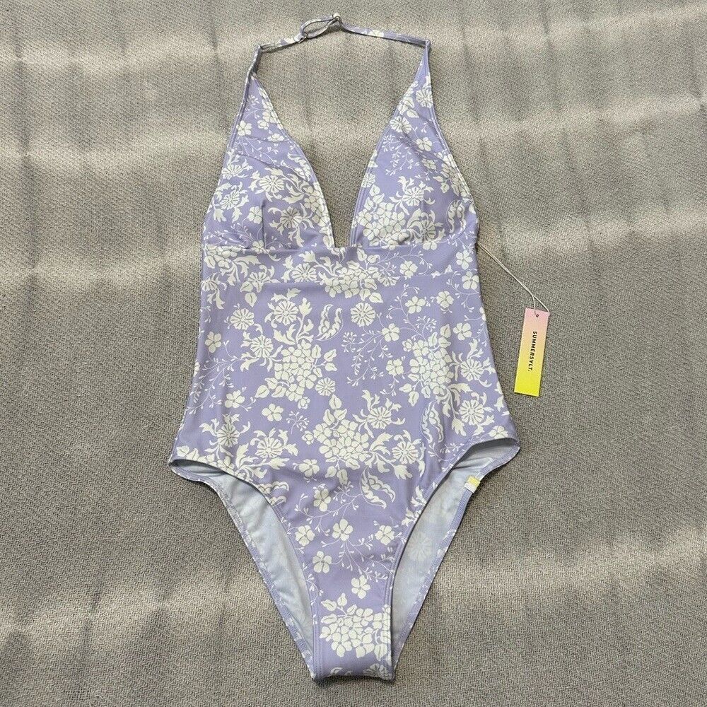Summersalt Vintage Floral Halter Plunge One Piece Swim Bathing Suit 6 Nwt